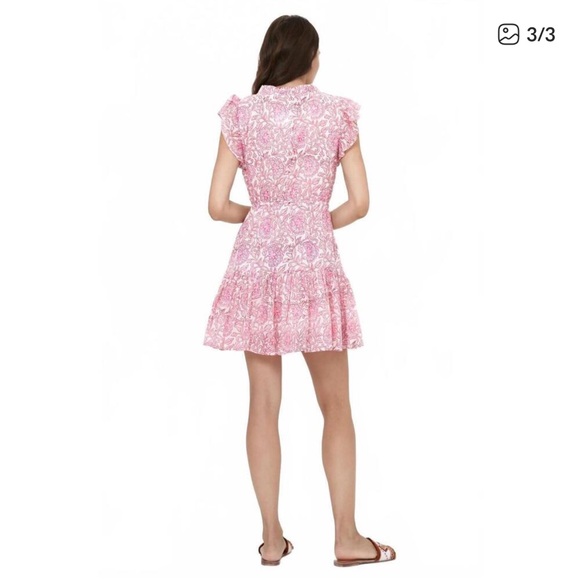 Oliphant Cinched Flirty Mini Dress in Malta Pink Cotton Tie Waist - Picture 4 of 14